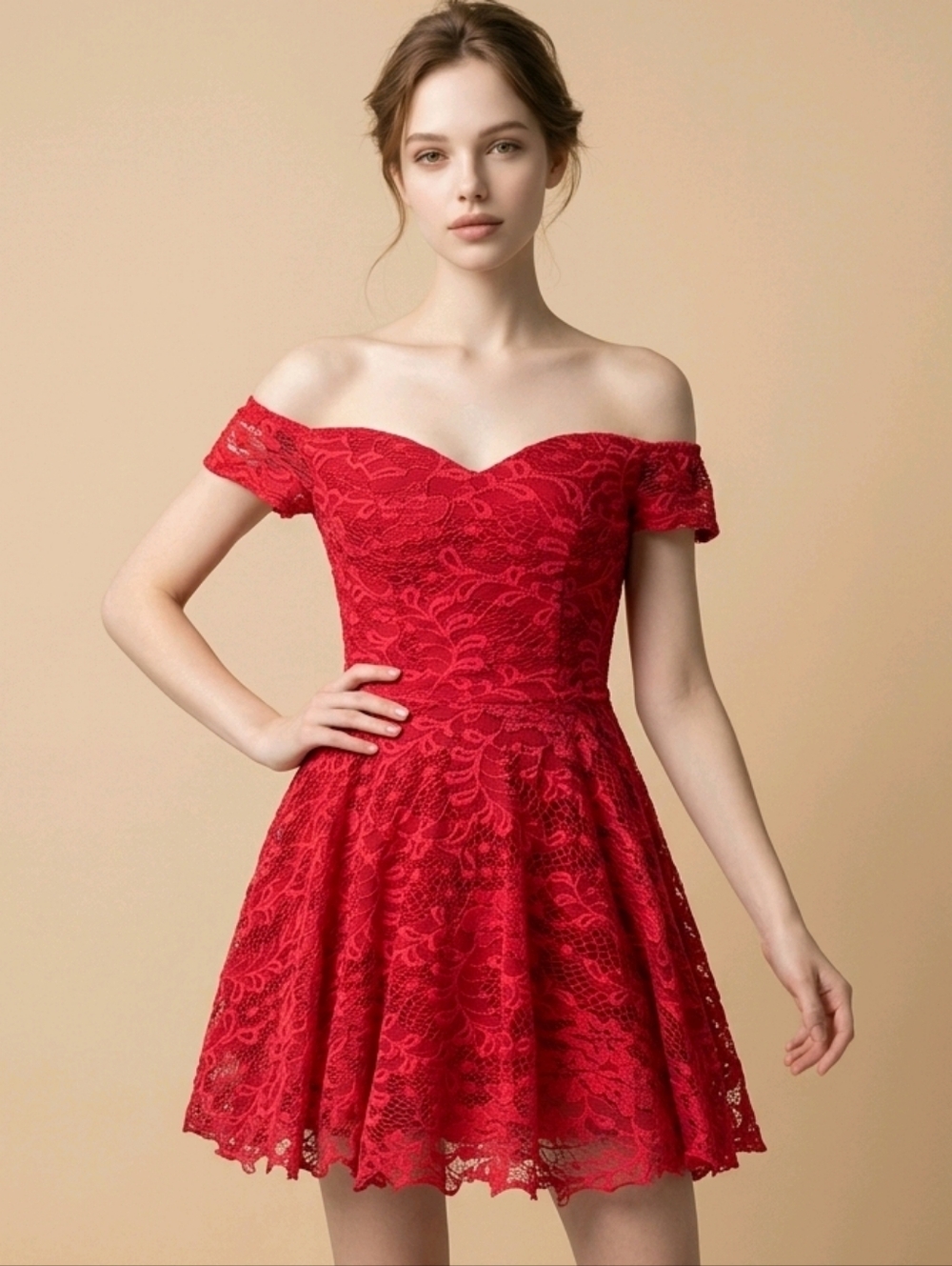Windsor Red Lace Sweetheart Neckline Dress
